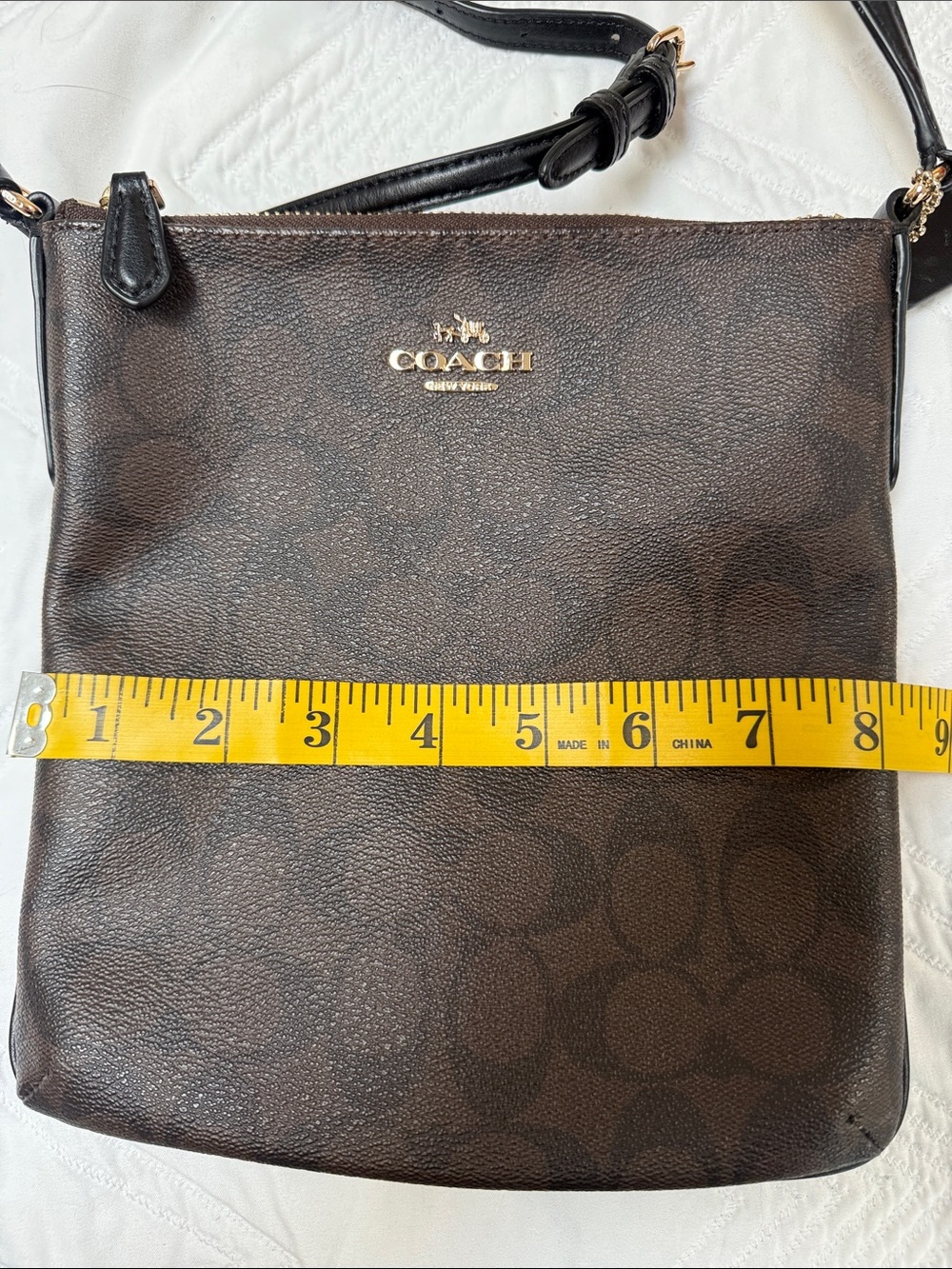 Coach Dark Brown Signature Leather Crossbody with Gold Logo - Picture 8 of 9